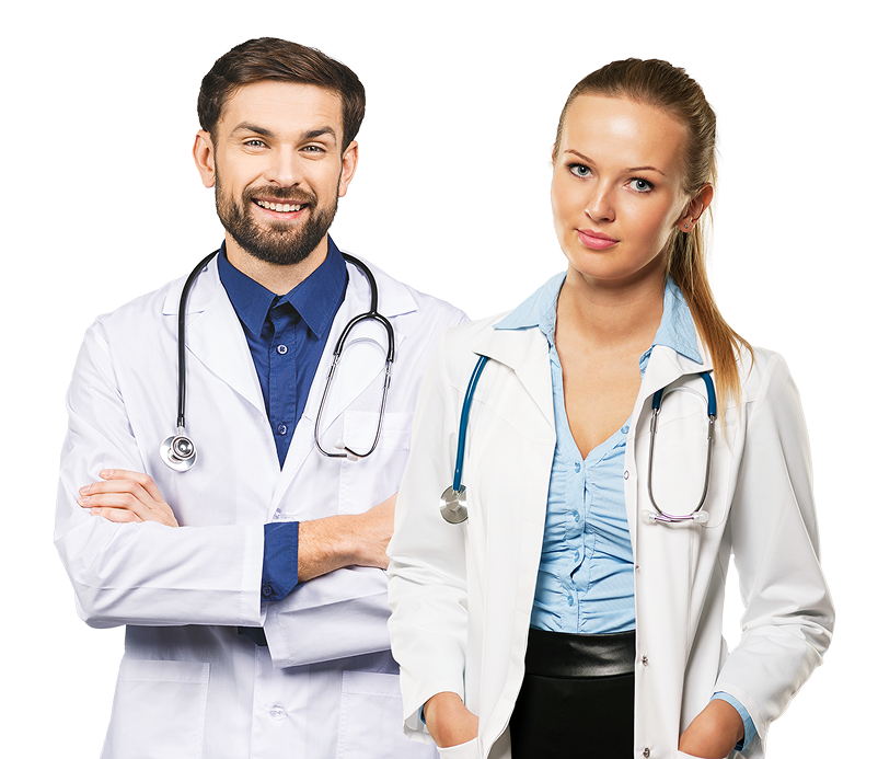 Male and female primary care doctors at True Family Clinic in Pearland offering trusted family healthcare services